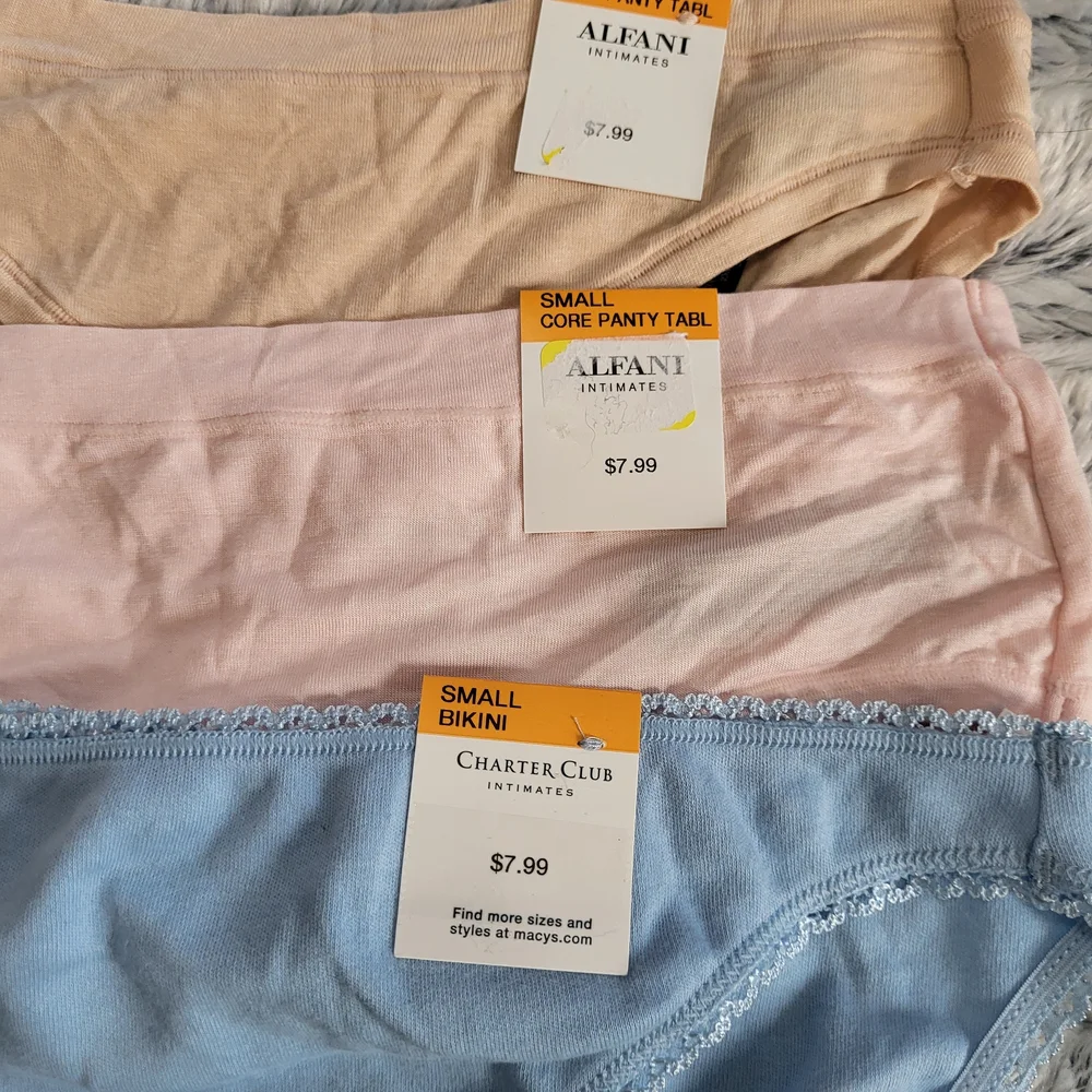NWT Mixed lot of 3 panties - Alfani & Charter Club size small (pink, blue, tan)‎